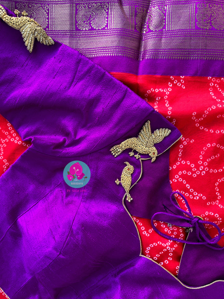 Pure silk saree with pure embroidered raw silk blouse