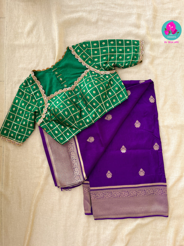 Russian Silk deep purple Saree with banaras blouse