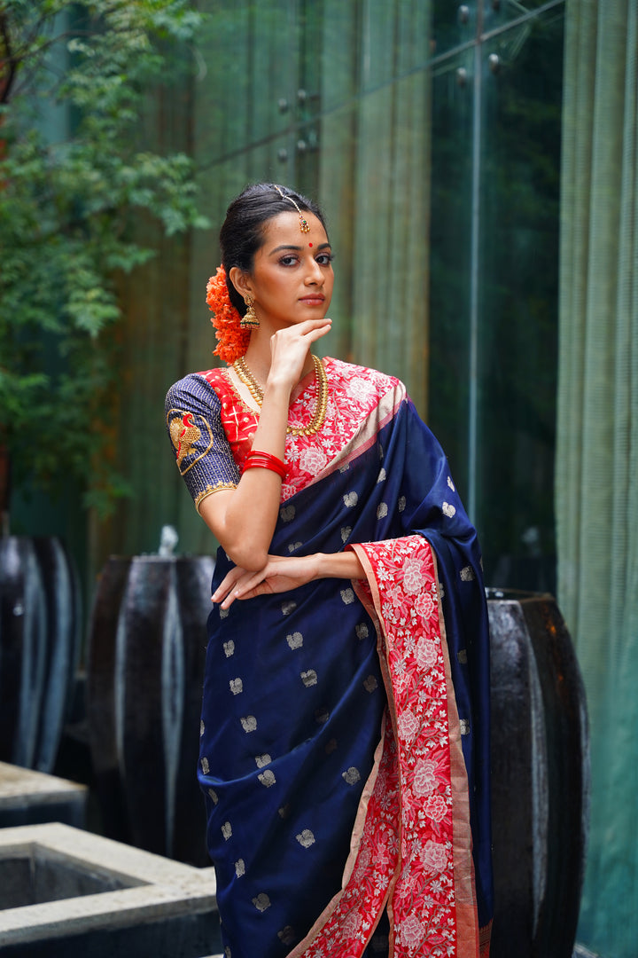 Navy Blue Pure Silk Bridal Saree