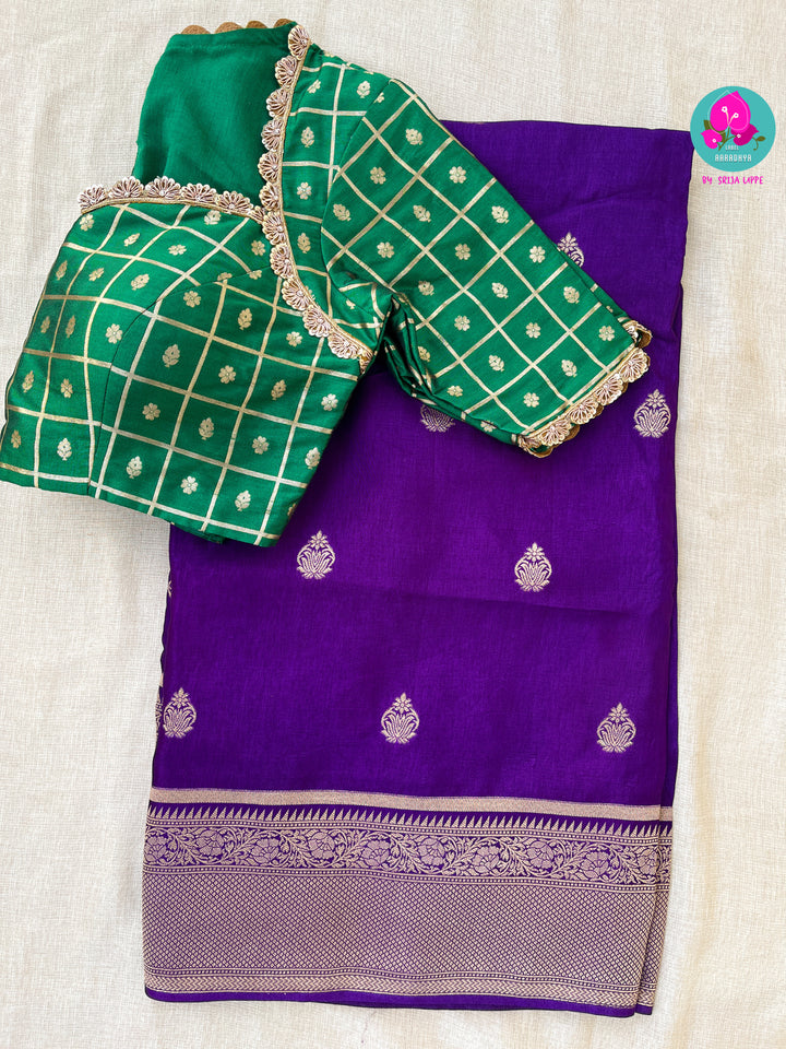 Russian Silk deep purple Saree with banaras blouse