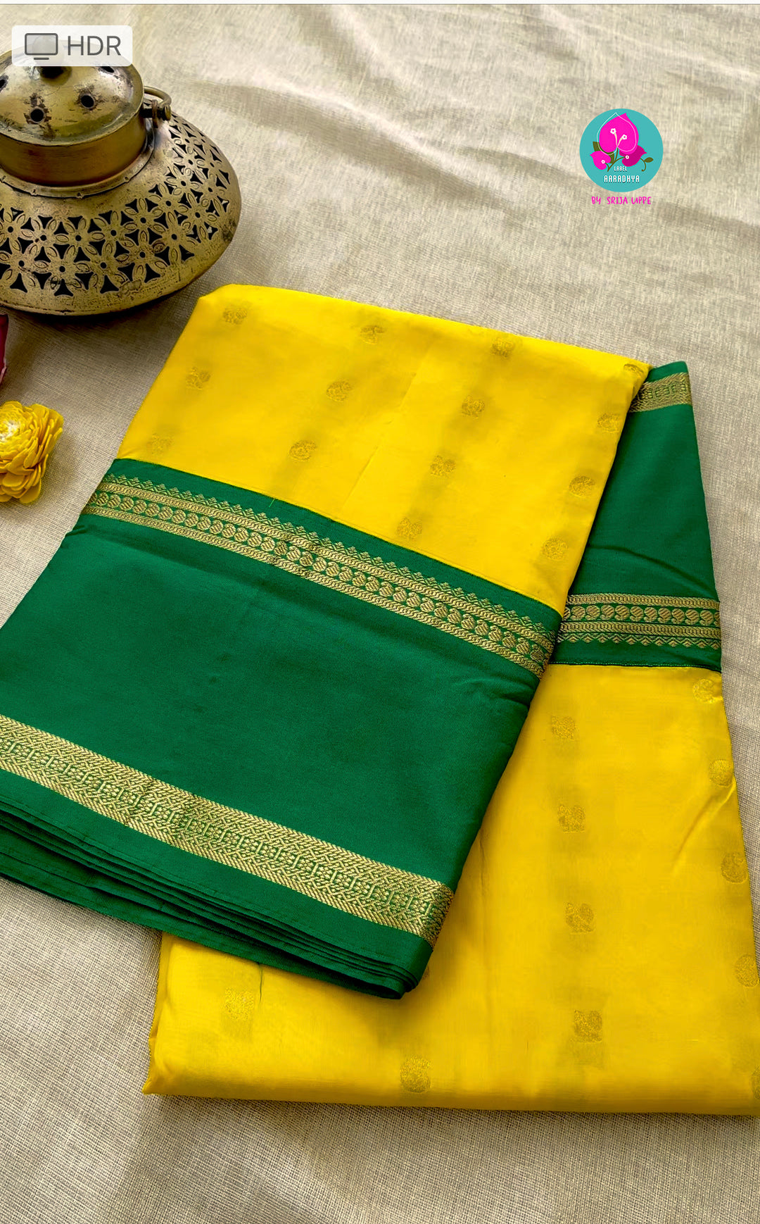 Yellow saree with green border